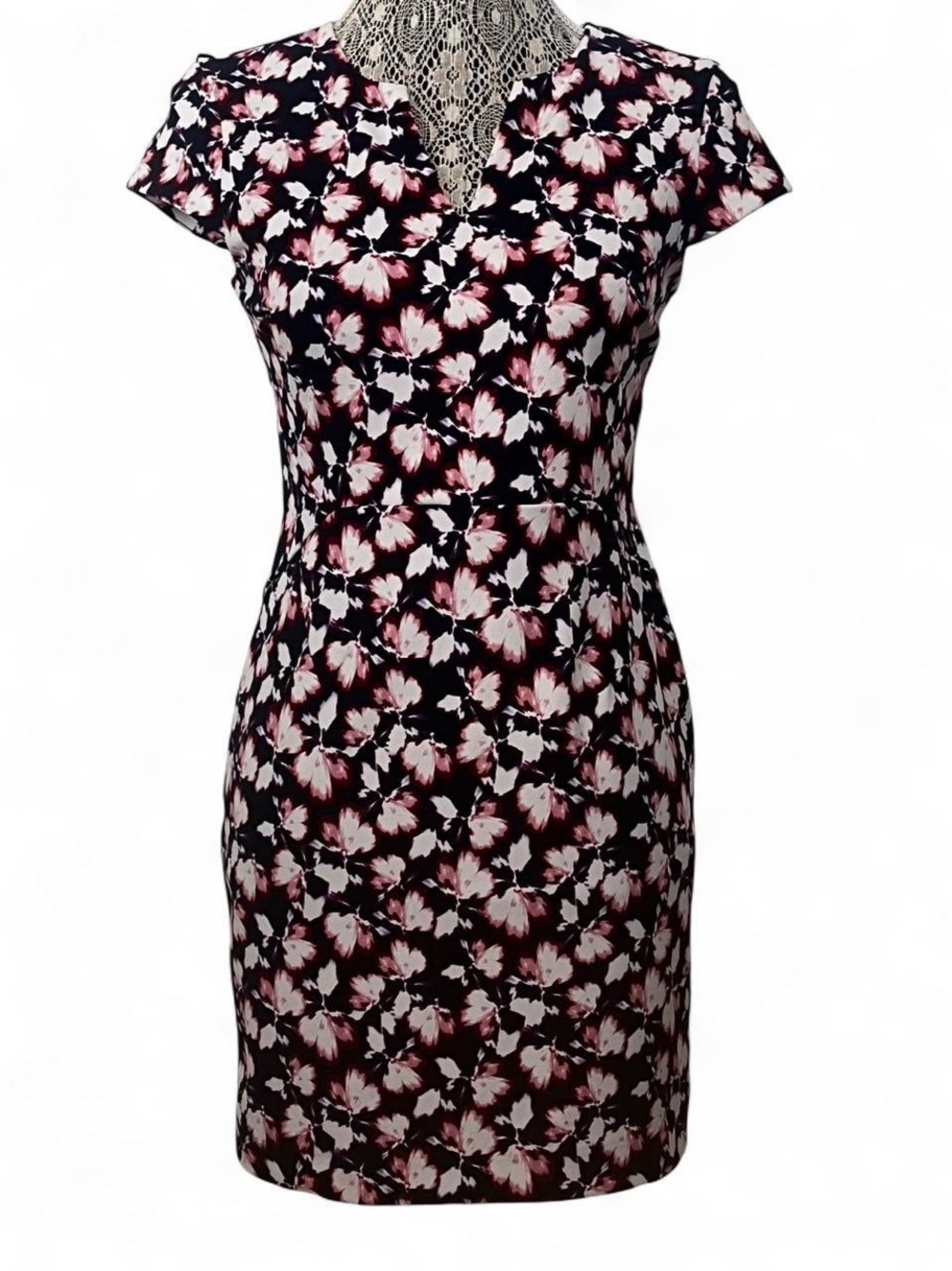 Banana Republic Black Floral Midi Dress with Pink and Cream Blooms